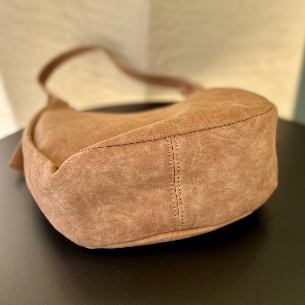 4th & Reckless, Camel Brown Faux Suede Crescent Shoulder Bag - Picture 5 of 10